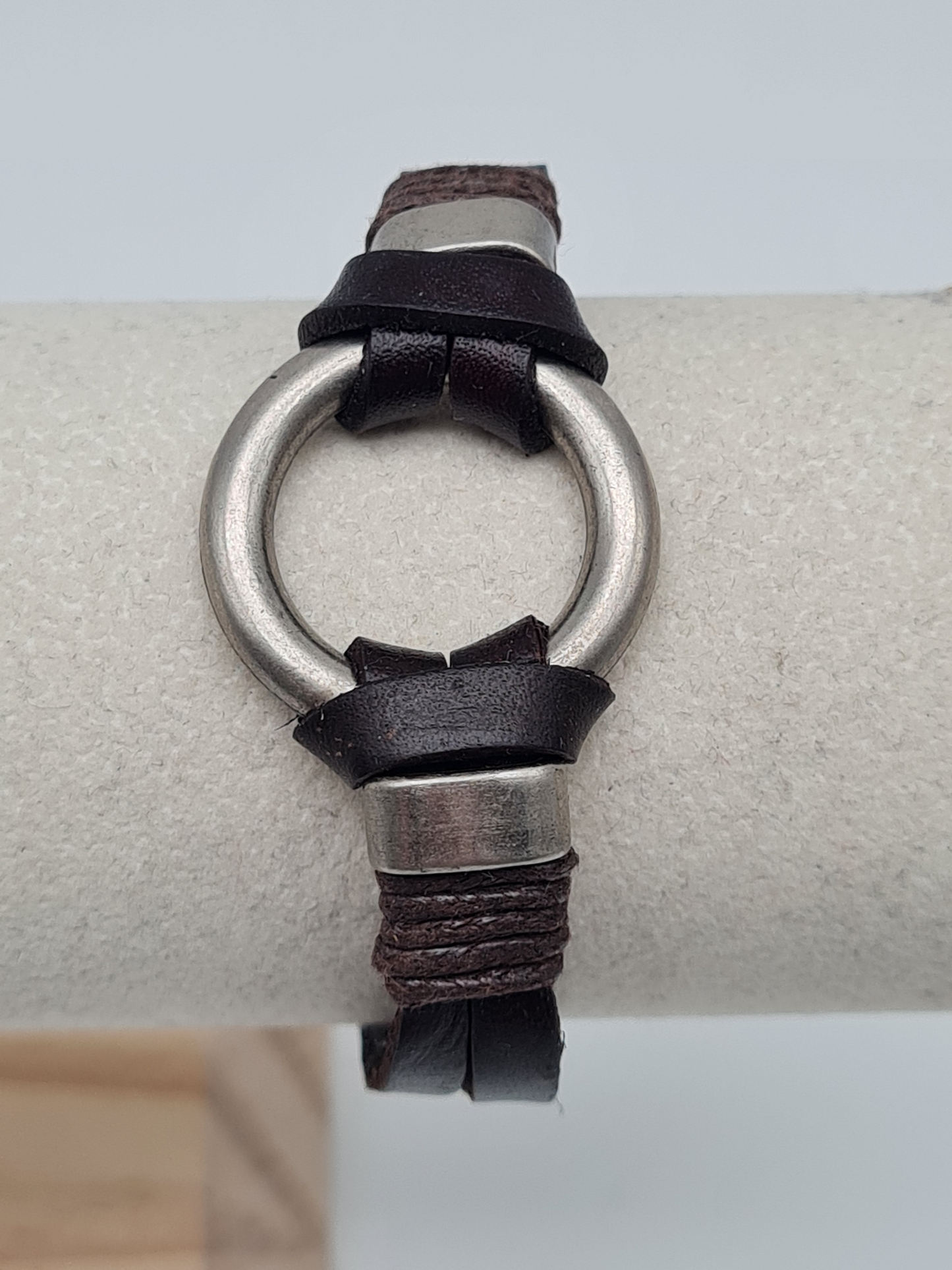 Yehwang Armband, Herrenarmband Braun geflochten silberfarben Leder Metall Nickelfrei