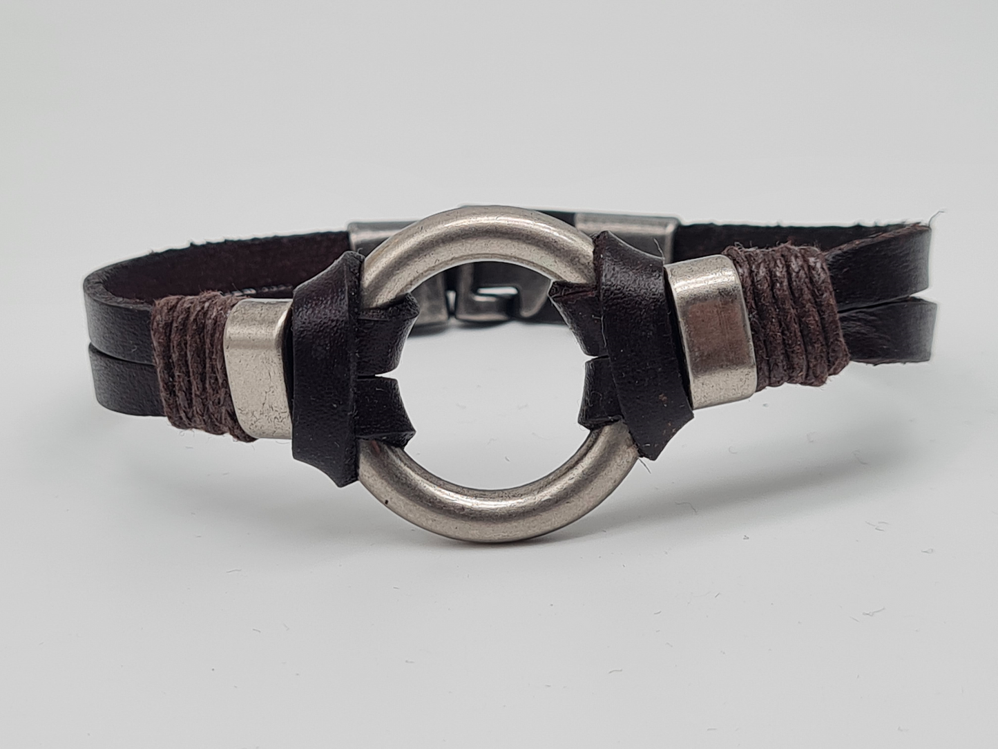 Yehwang Armband, Herrenarmband Braun geflochten silberfarben Leder Metall Nickelfrei