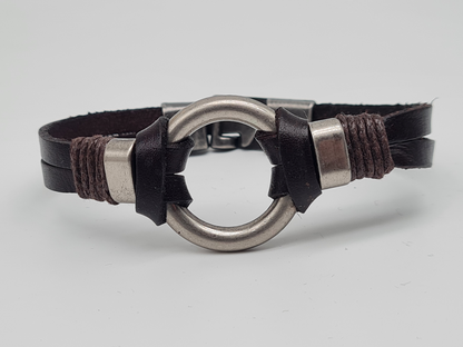 Yehwang Armband, Herrenarmband Braun geflochten silberfarben Leder Metall Nickelfrei