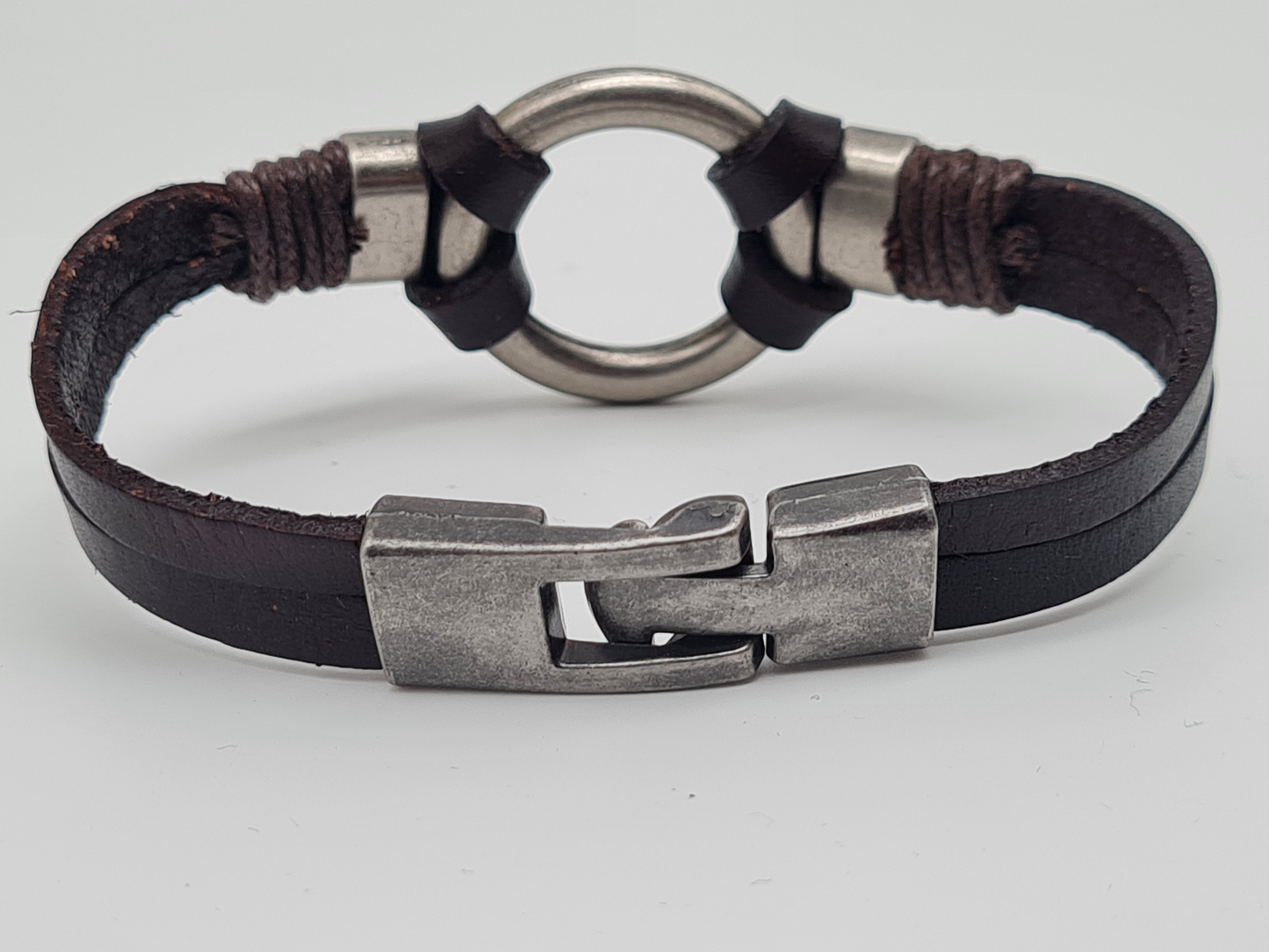 Yehwang Armband, Herrenarmband Braun geflochten silberfarben Leder Metall Nickelfrei