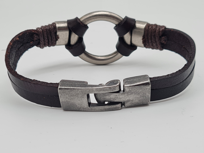 Yehwang Armband, Herrenarmband Braun geflochten silberfarben Leder Metall Nickelfrei