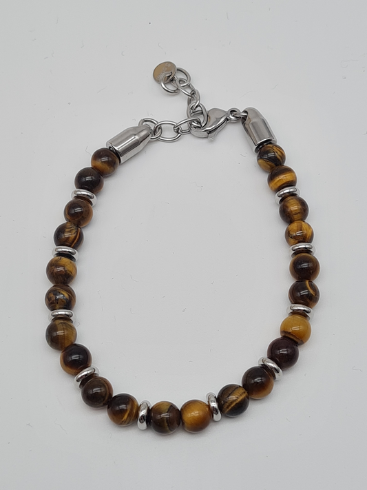 Yehwang Armband, Herrenarmband  pelen braun tigerauge nickelfrei