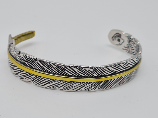 Yehwang Armreif, Herrenarmband  Silberfarben Feder Motiv nickelfrei kombinierbar