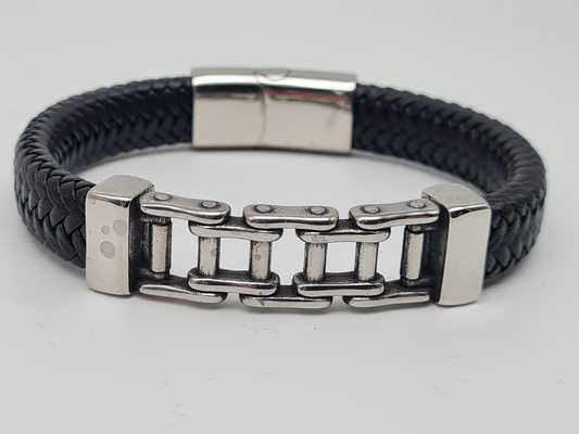 Amorino Armband, Herrenarmband Schwarz geflochten silberfarben ketten glieder nickelfrei