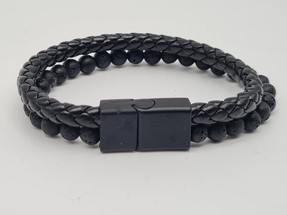 Armband Herrenarmband  doppelarmband Schwarz geflochten Kunstleder nickelfrei