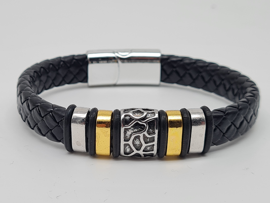 Yehwang Armband, Herrenarmband Schwarz geflochten Silber- und Goldfarben nickelfei Männerarmband