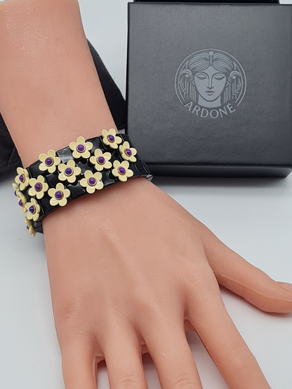 Ardoné Armband Nickelfrei 3er set stretch elastisch schwarz daisy blumen froh glück geschenk