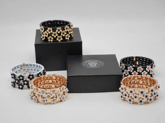 Ardoné Armband Nickelfrei 3er set stretch elastisch schwarz daisy blumen froh glück geschenk