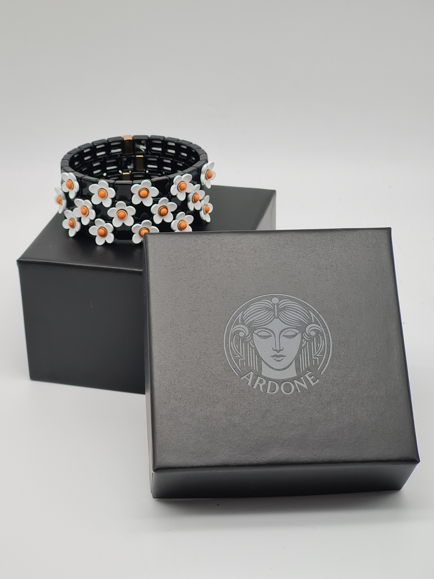 Ardoné Armband Nickelfrei 3er set stretch elastisch schwarz daisy blumen froh glück geschenk