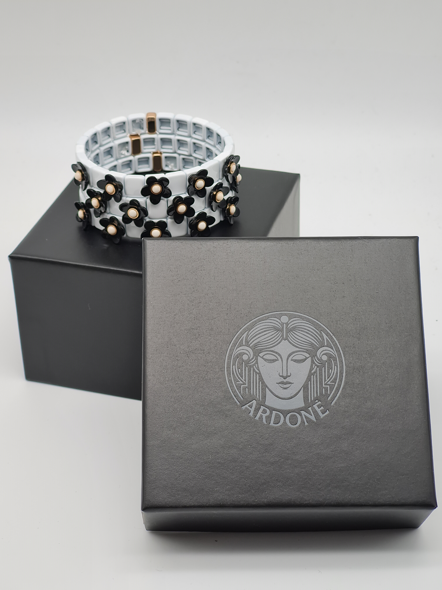 Ardoné Armband Nickelfrei 3er set stretch elastisch schwarz daisy blumen froh glück geschenk