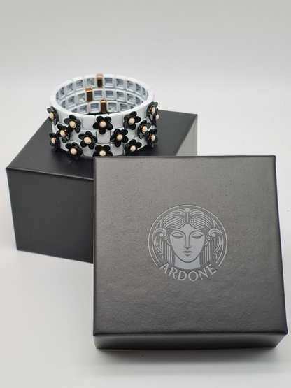 Ardoné Armband Nickelfrei 3er set stretch elastisch schwarz daisy blumen froh glück geschenk