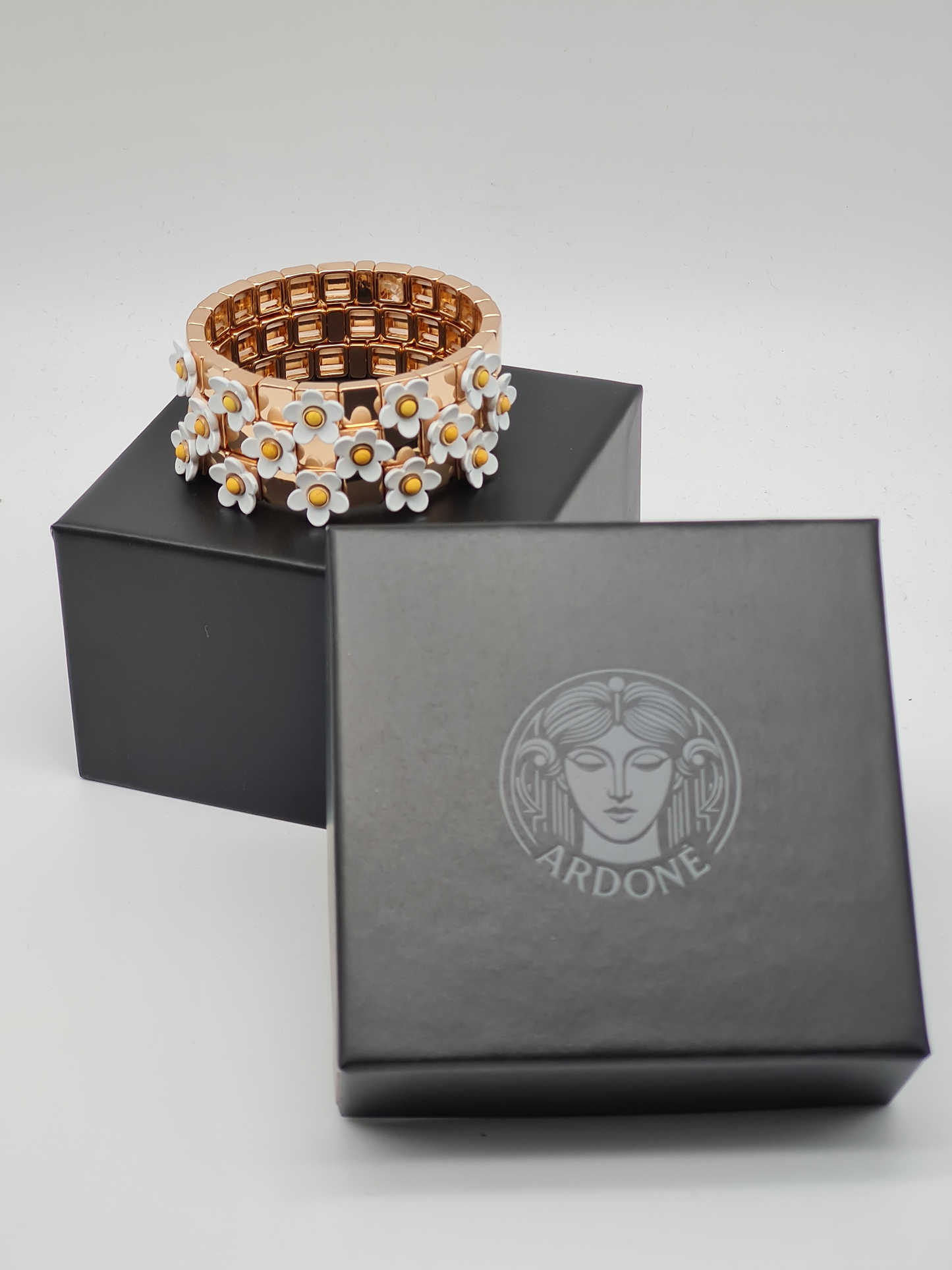 Ardoné Armband Nickelfrei 3er set stretch elastisch schwarz daisy blumen froh glück geschenk