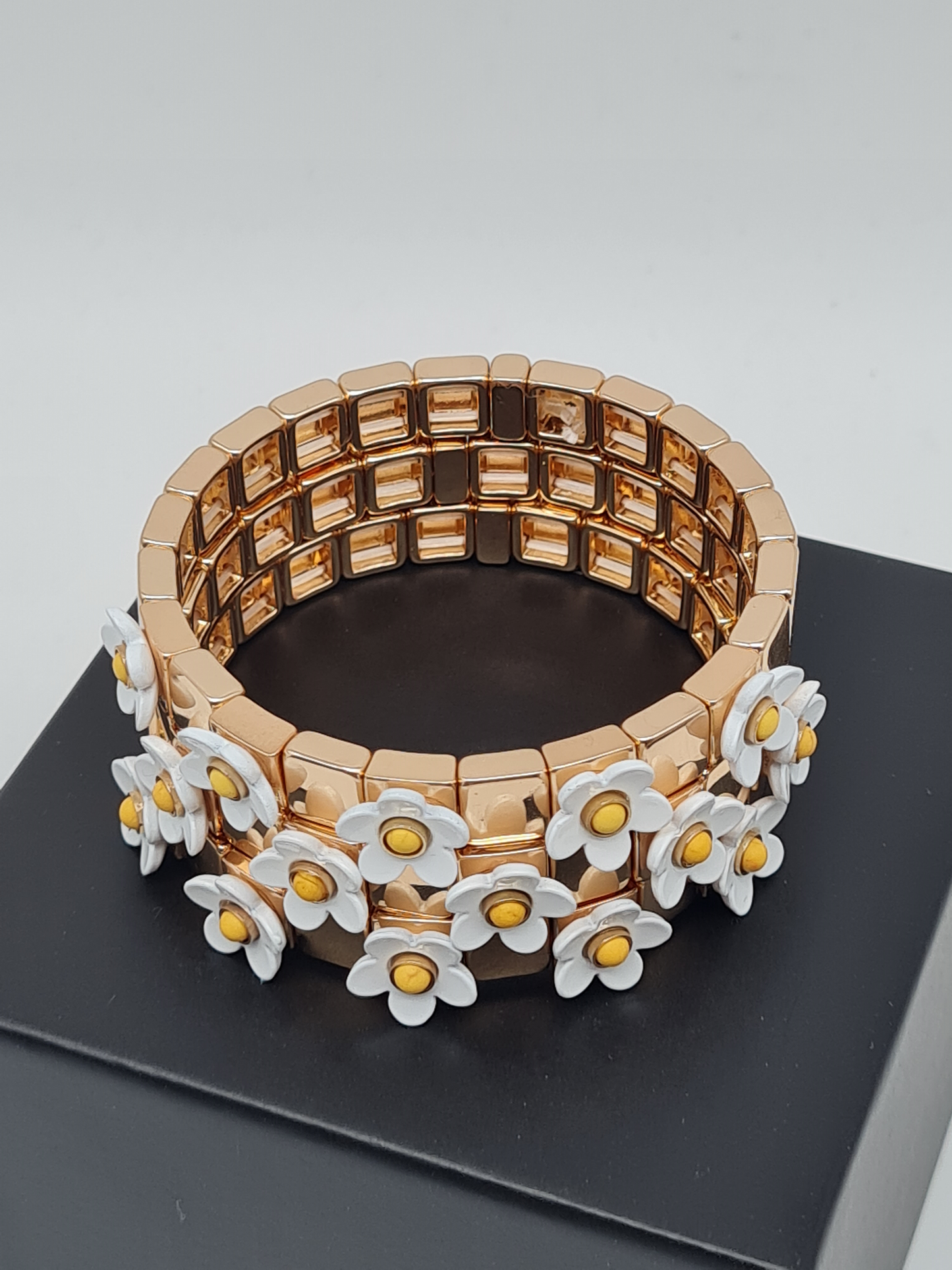 Ardoné Armband Nickelfrei 3er set stretch elastisch schwarz daisy blumen froh glück geschenk