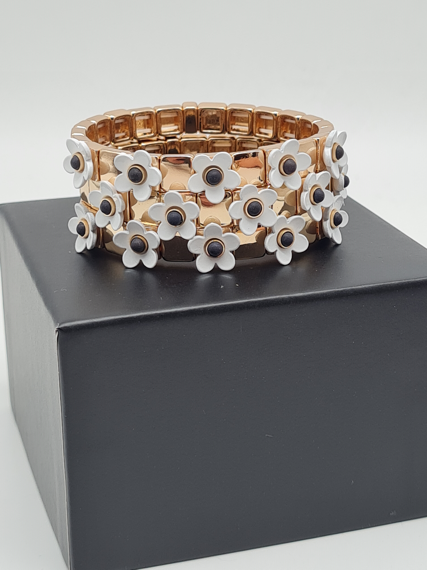 Ardoné Armband Nickelfrei 3er set stretch elastisch schwarz daisy blumen froh glück geschenk