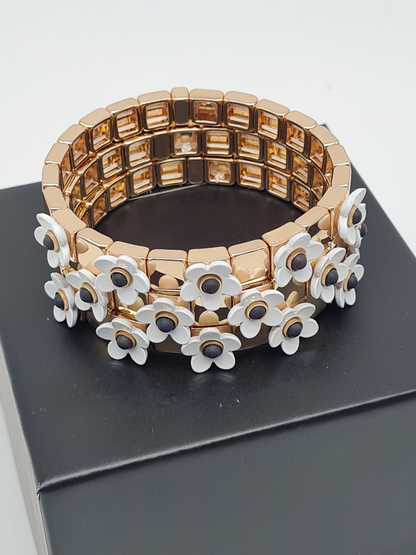 Ardoné Armband Nickelfrei 3er set stretch elastisch schwarz daisy blumen froh glück geschenk