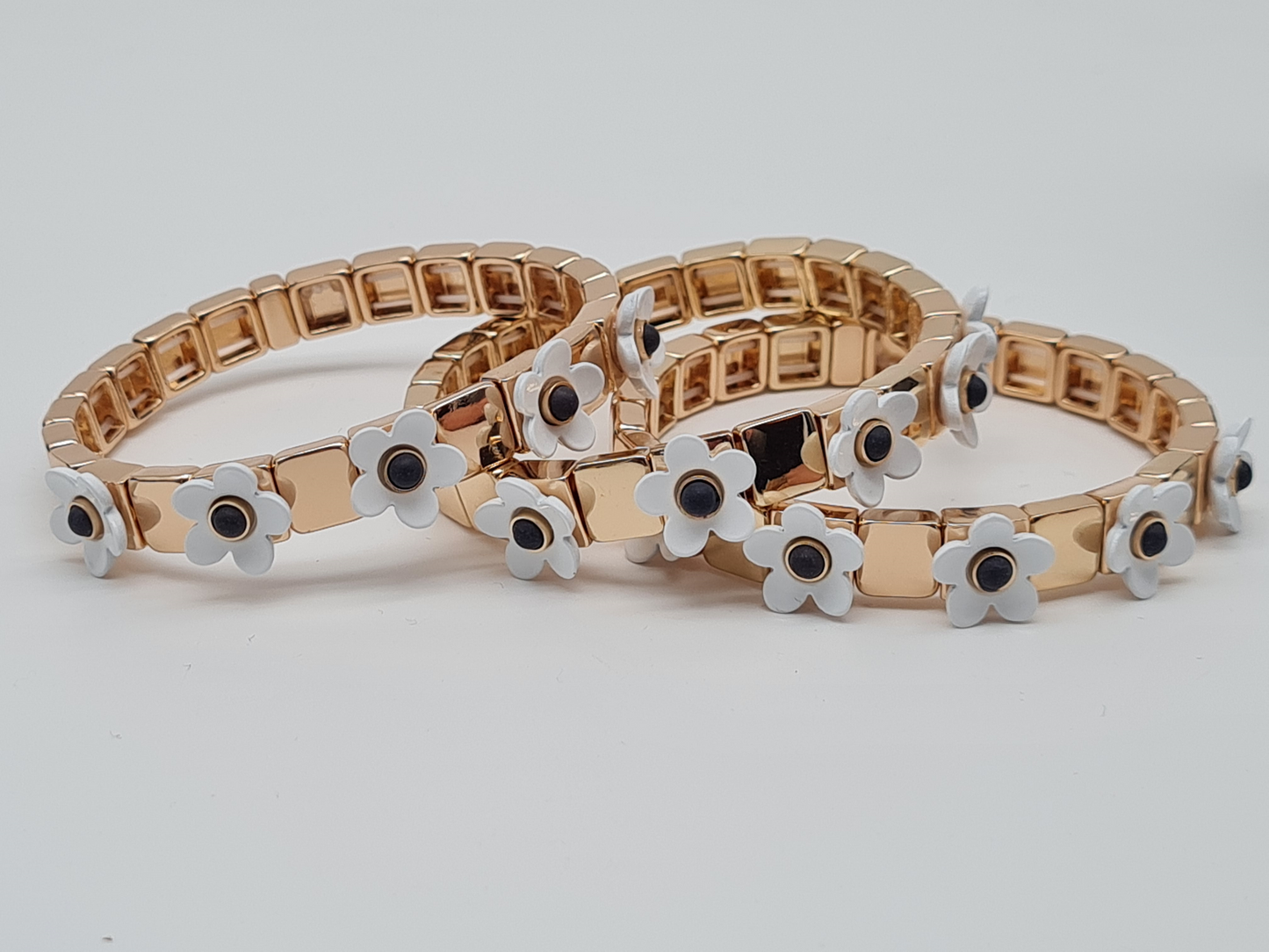 Ardoné Armband Nickelfrei 3er set stretch elastisch schwarz daisy blumen froh glück geschenk