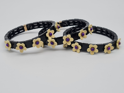 Ardoné Armband Nickelfrei 3er set stretch elastisch schwarz daisy blumen froh glück geschenk