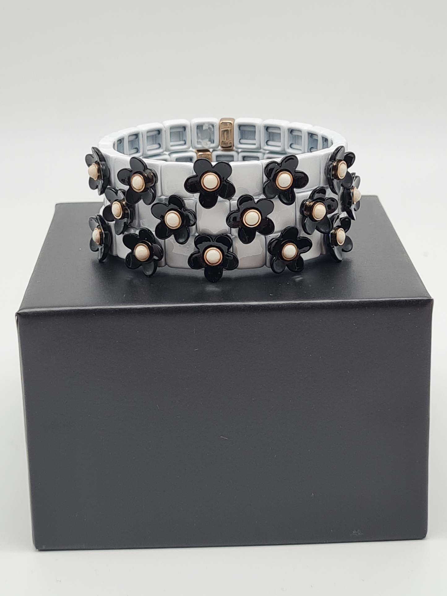 Ardoné Armband Nickelfrei 3er set stretch elastisch schwarz daisy blumen froh glück geschenk