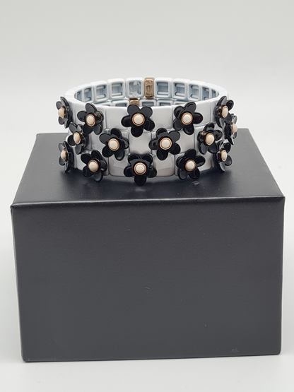 Ardoné Armband Nickelfrei 3er set stretch elastisch schwarz daisy blumen froh glück geschenk