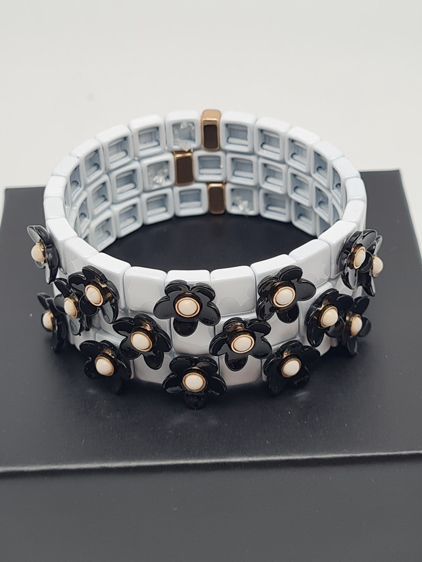 Ardoné Armband Nickelfrei 3er set stretch elastisch schwarz daisy blumen froh glück geschenk