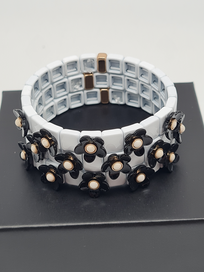 Ardoné Armband Nickelfrei 3er set stretch elastisch schwarz daisy blumen froh glück geschenk