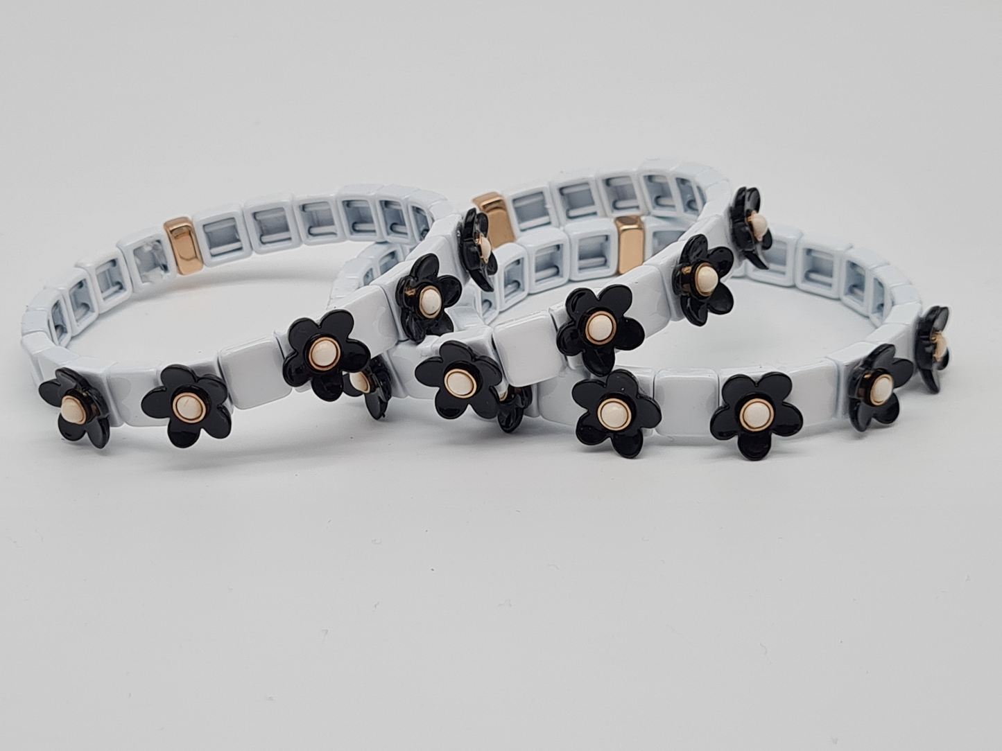 Ardoné Armband Nickelfrei 3er set stretch elastisch schwarz daisy blumen froh glück geschenk