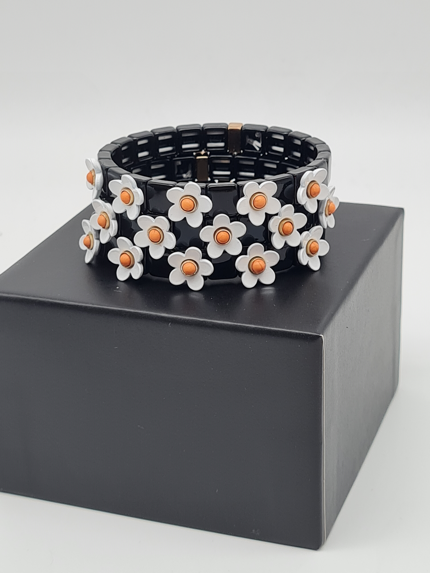 Ardoné Armband Nickelfrei 3er set stretch elastisch schwarz daisy blumen froh glück geschenk