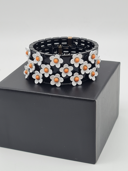 Ardoné Armband Nickelfrei 3er set stretch elastisch schwarz daisy blumen froh glück geschenk