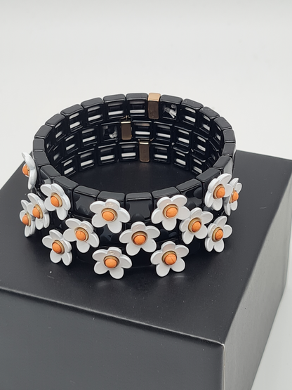 Ardoné Armband Nickelfrei 3er set stretch elastisch schwarz daisy blumen froh glück geschenk