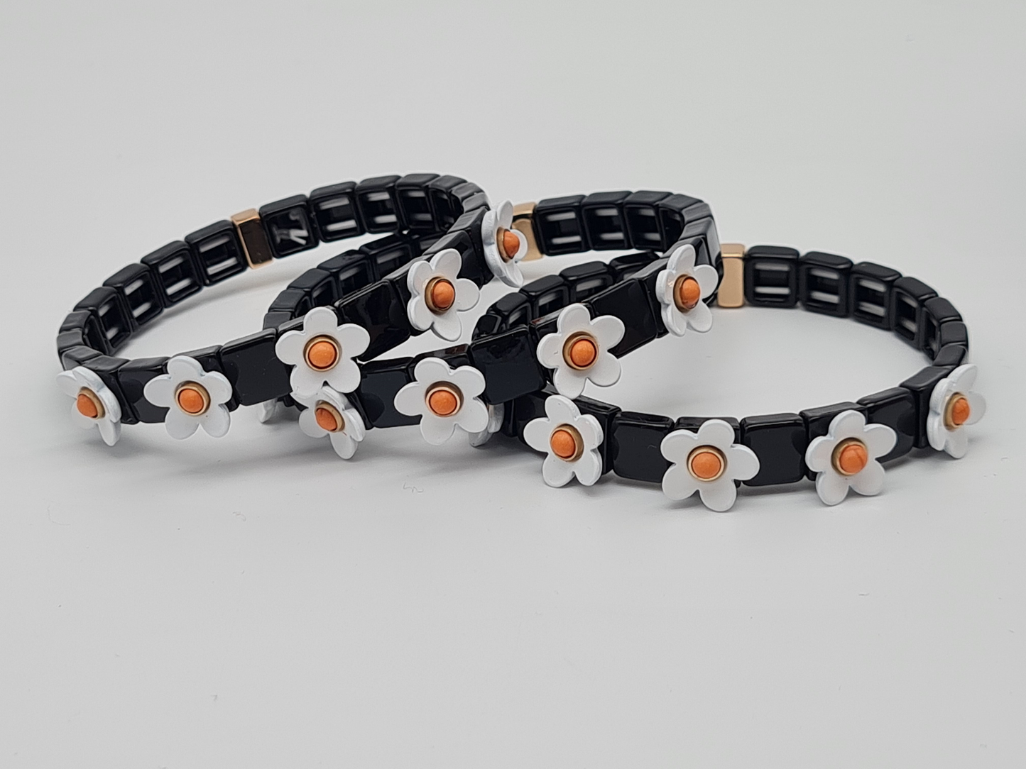 Ardoné Armband Nickelfrei 3er set stretch elastisch schwarz daisy blumen froh glück geschenk