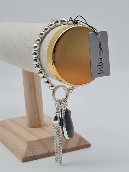 Biba Armband Silberfarben grau nickelfrei stretch elastisch anhänger