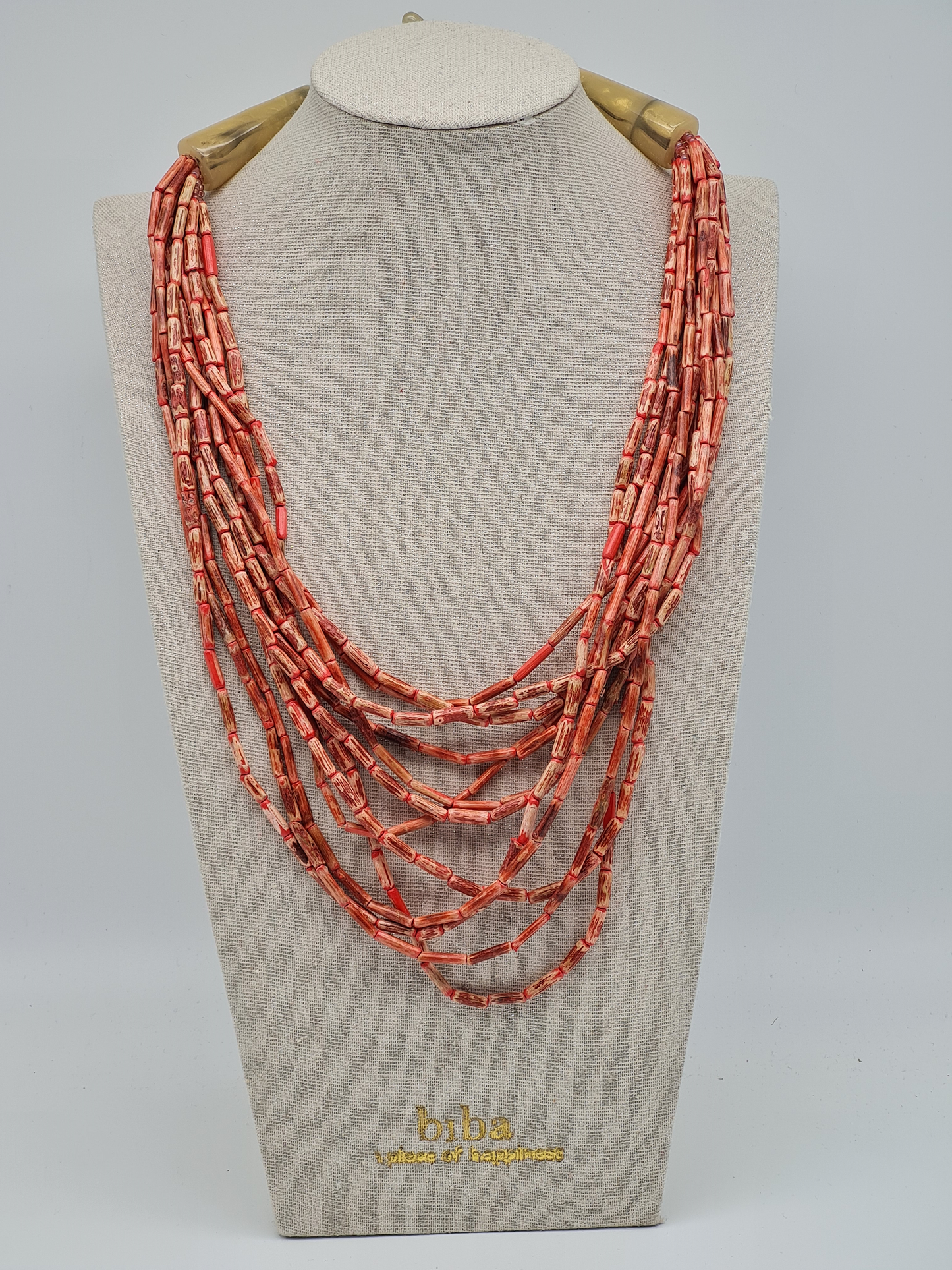Biba Halskette holz Rot Orange Koralle mehrfachkette holz harz 60 cm Statement