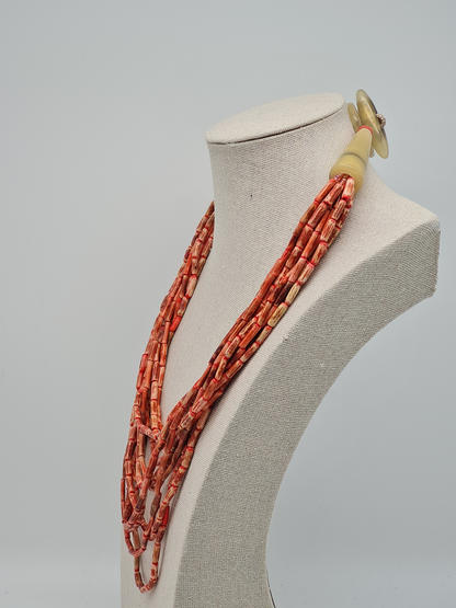 Biba Halskette holz Rot Orange Koralle mehrfachkette holz harz 60 cm Statement