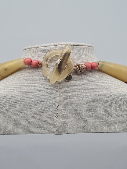 Biba Halskette holz Rot Orange Koralle mehrfachkette holz harz 60 cm Statement