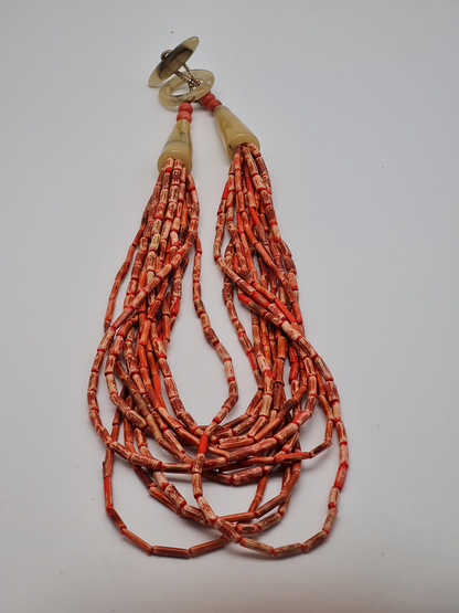 Biba Halskette holz Rot Orange Koralle mehrfachkette holz harz 60 cm Statement