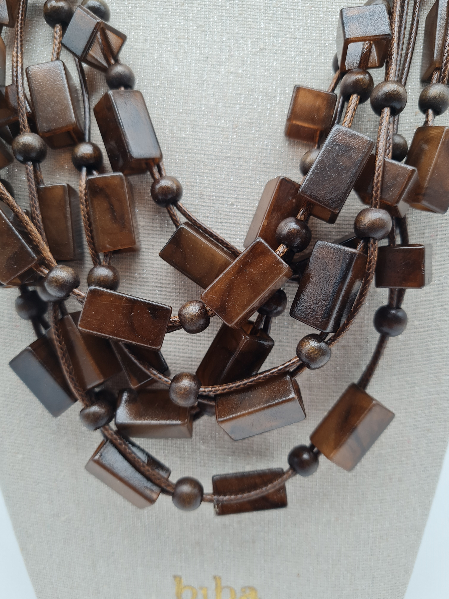 Biba Halskette mehrfach braun metal holz Kunstleder Resin natur nickelfrei