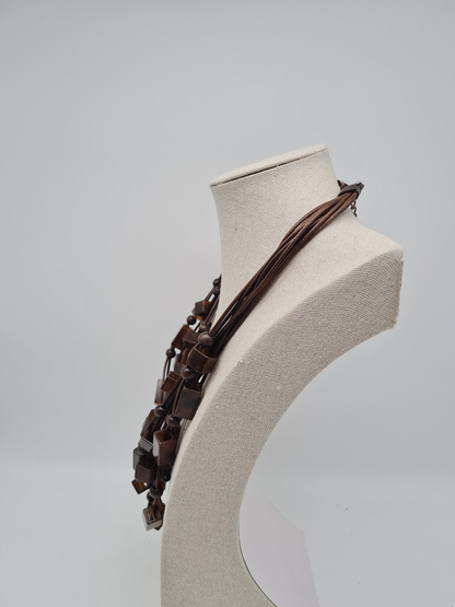 Biba Halskette mehrfach braun metal holz Kunstleder Resin natur nickelfrei