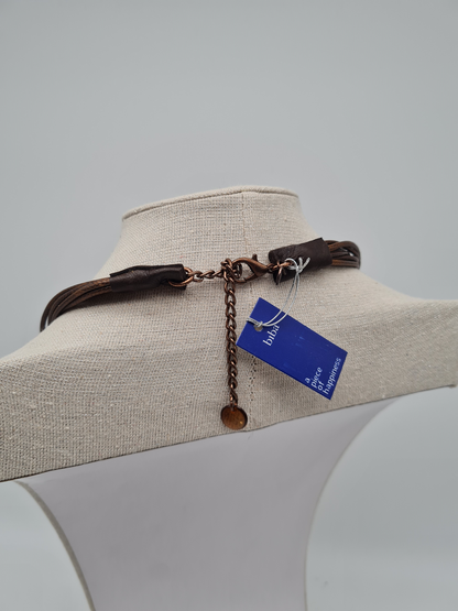 Biba Halskette mehrfach braun metal holz Kunstleder Resin natur nickelfrei