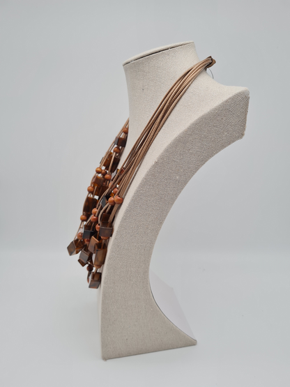 Biba Halskette mehrfach braun metal holz Kunstleder Resin natur nickelfrei beige