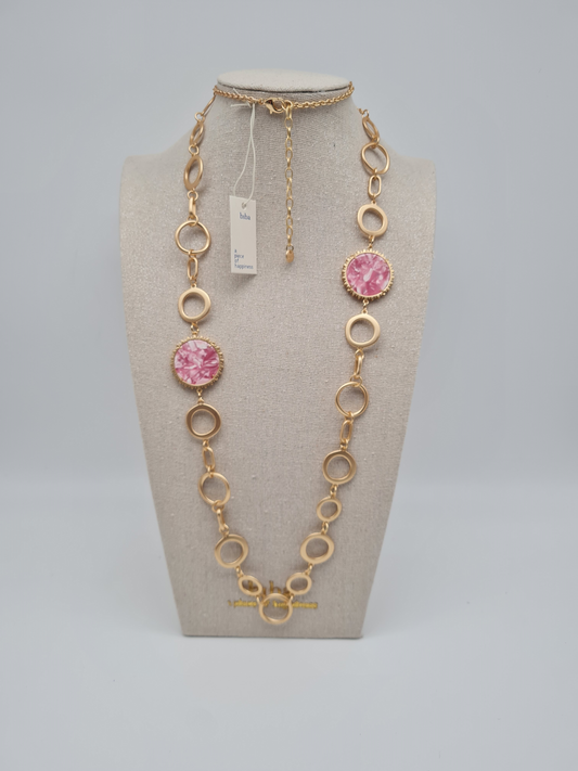 Biba Halskette langkette Goldfarben Rosa- Pink nickelfrei festlich fest geschenk