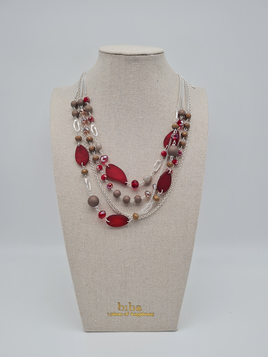 Biba Halskette silberfarben rot burgund bordeaux kurzkette nickelfrei fest mehrfachkette
