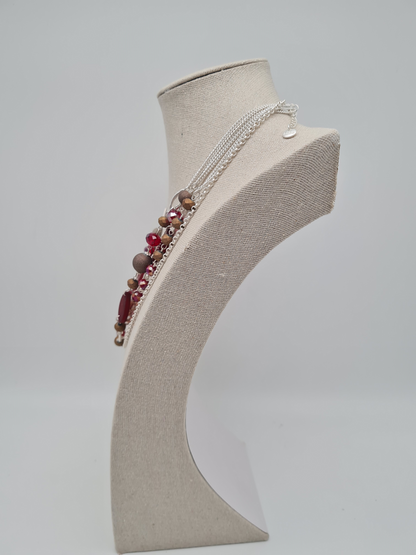 Biba Halskette silberfarben rot burgund bordeaux kurzkette nickelfrei fest mehrfachkette