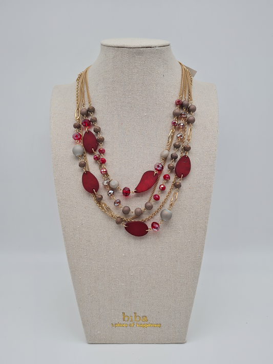 Biba Halskette goldfarben rot burgund bordeaux kurzkette nickelfrei fest mehrfachkette