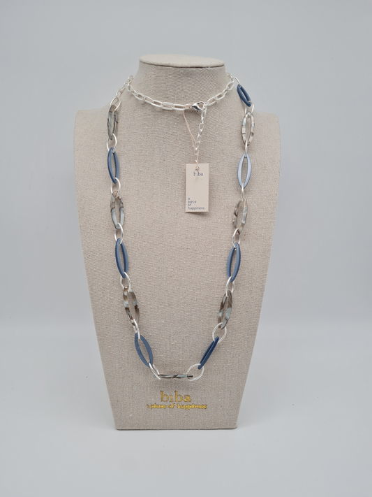 Biba Halskette nickelfrei acryl blau matt silberfarben modeschmuck langkette