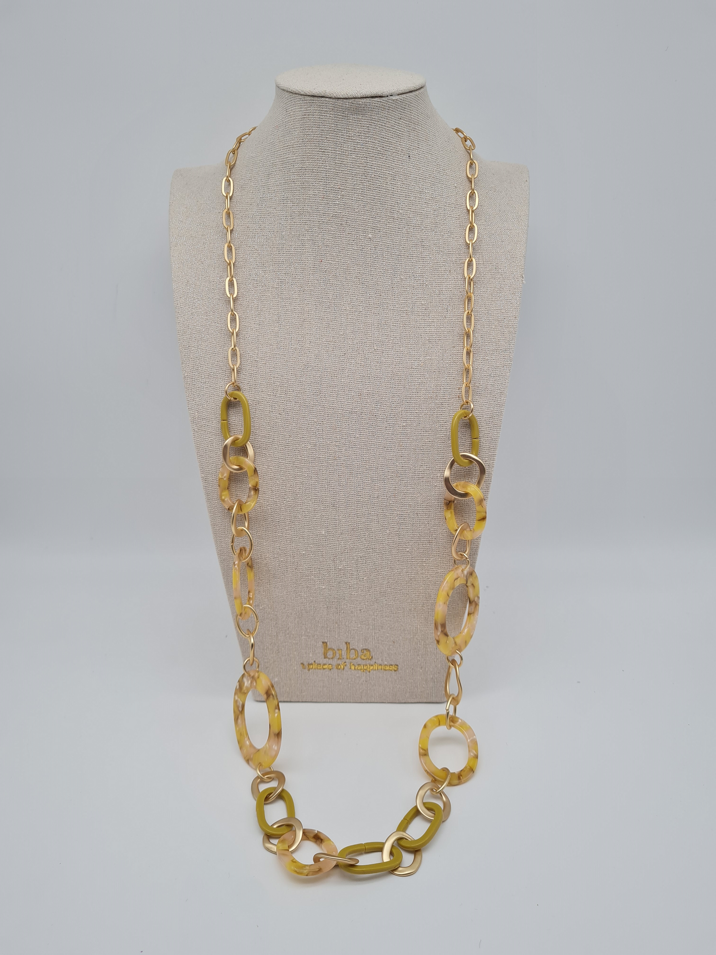 Biba Halskette nickelfrei Acryl gelb beige langkette modeschmuck Gliederkette