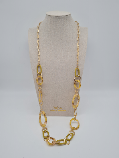 Biba Halskette nickelfrei Acryl gelb beige langkette modeschmuck Gliederkette