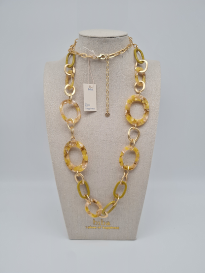 Biba Halskette nickelfrei Acryl gelb beige langkette modeschmuck Gliederkette