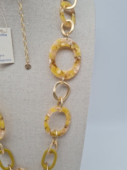 Biba Halskette nickelfrei Acryl gelb beige langkette modeschmuck Gliederkette