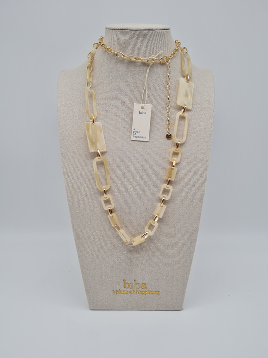 Biba Halskette nickelfrei Beige Champagner creme modeschmuck goldfarben