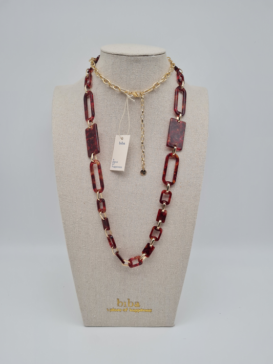 Biba Halskette nickelfrei rot gemustert modeschmuck langkette acryl festlich